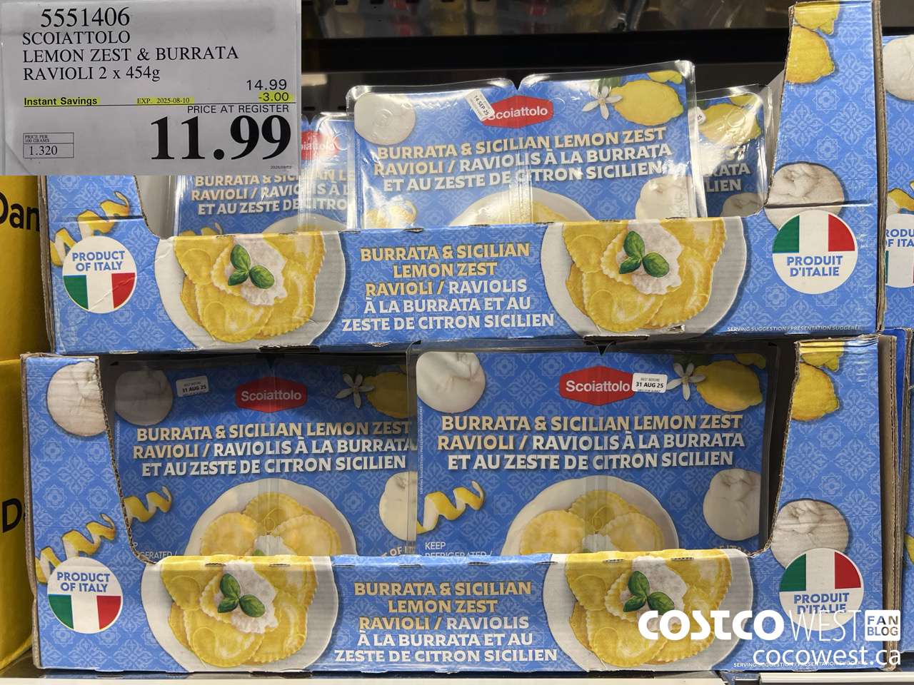 5551406 SCOIATTOLO LEMON ZEST & BURRATA RAVIOLI 2 X 454G ($3.00 INSTANT SAVINGS EXPIRES ON 2025-08-10) $11.99