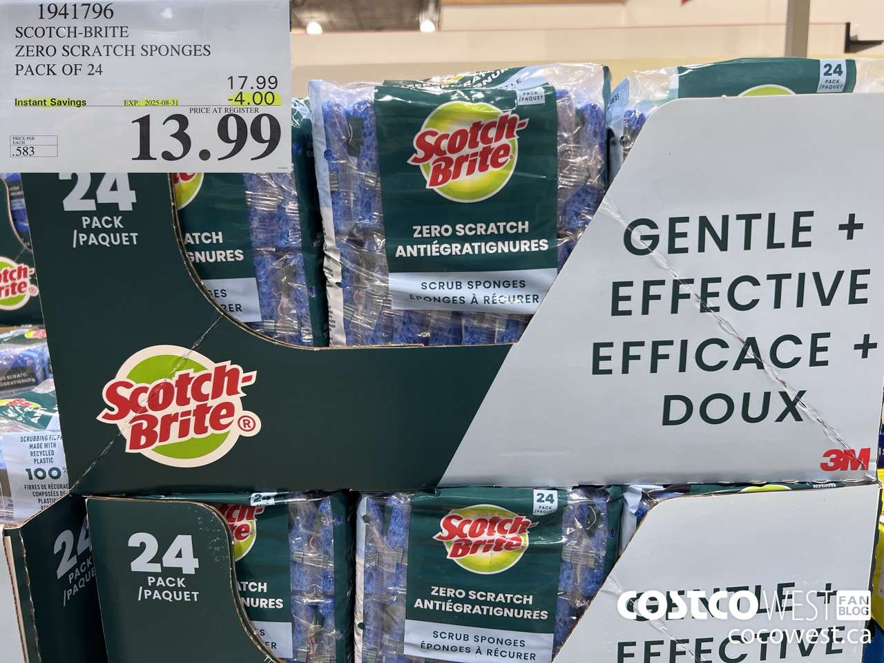 1941796 SCOTCH-BRITE ZERO SCRATCH SPONGES PACK OF 24 ($4.00 INSTANT SAVINGS EXPIRES ON 2025-08-31) $13.99