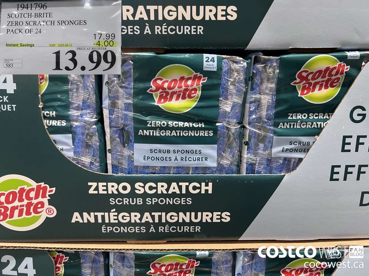 1941796 SCOTCH-BRITE ZERO SCRATCH SPONGES PACK OF 24 ($4.00 INSTANT SAVINGS EXPIRES ON 2025-08-31) $13.99