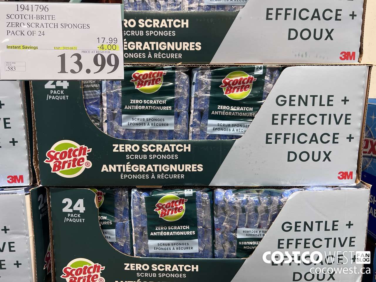 1941796 SCOTCH-BRITE ZERO SCRATCH SPONGES PACK OF 24 ($4.00 INSTANT SAVINGS EXPIRES ON 2025-08-31) $13.99