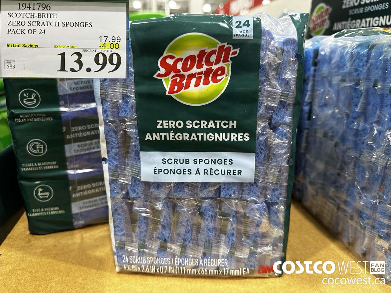 1941796 SCOTCH-BRITE ZERO SCRATCH SPONGES PACK OF 24 ($4.00 INSTANT SAVINGS EXPIRES ON 2025-08-31) $13.99