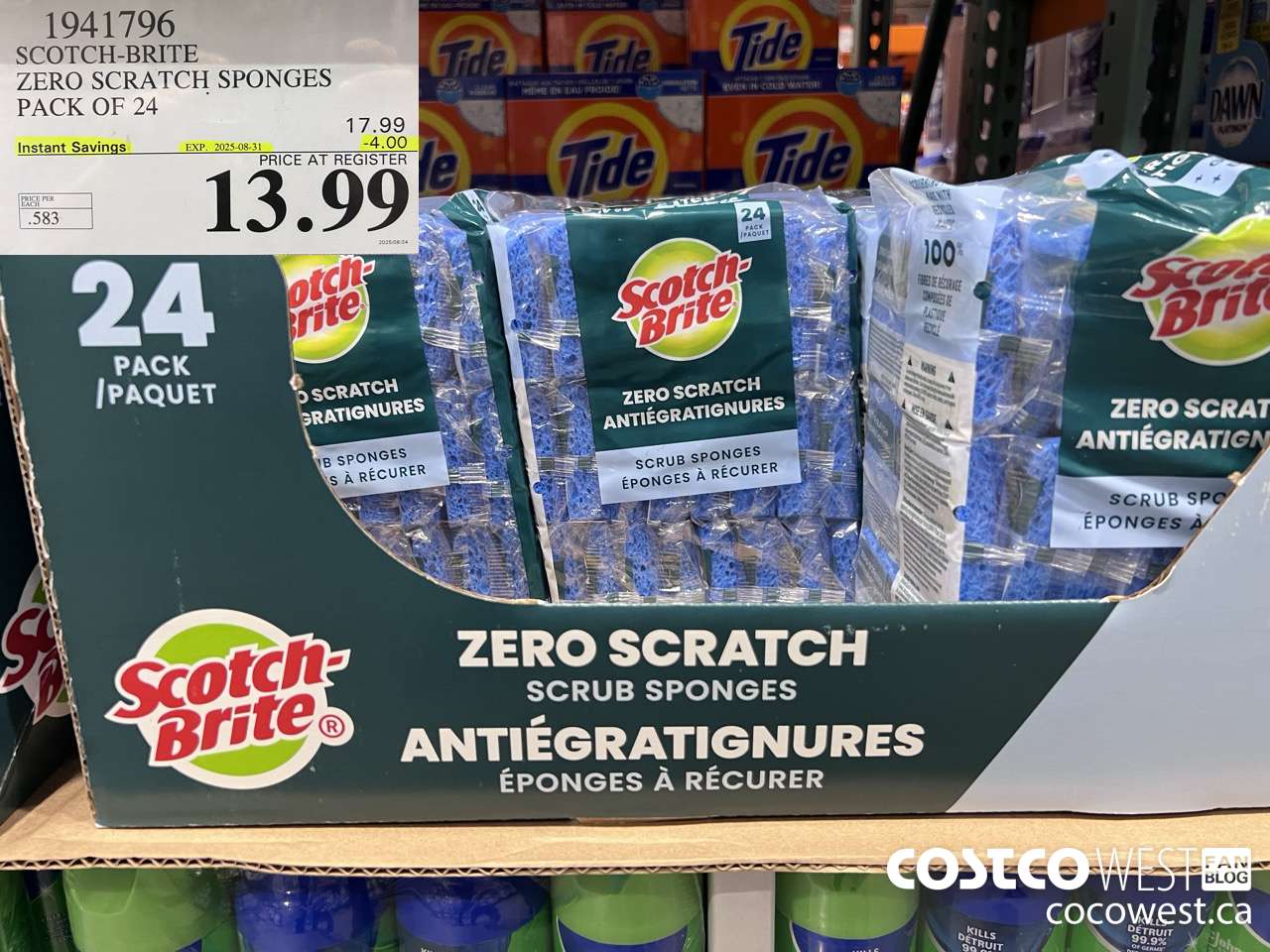 1941796 SCOTCH-BRITE ZERO SCRATCH SPONGES PACK OF 24 ($4.00 INSTANT SAVINGS EXPIRES ON 2025-08-31) $13.99
