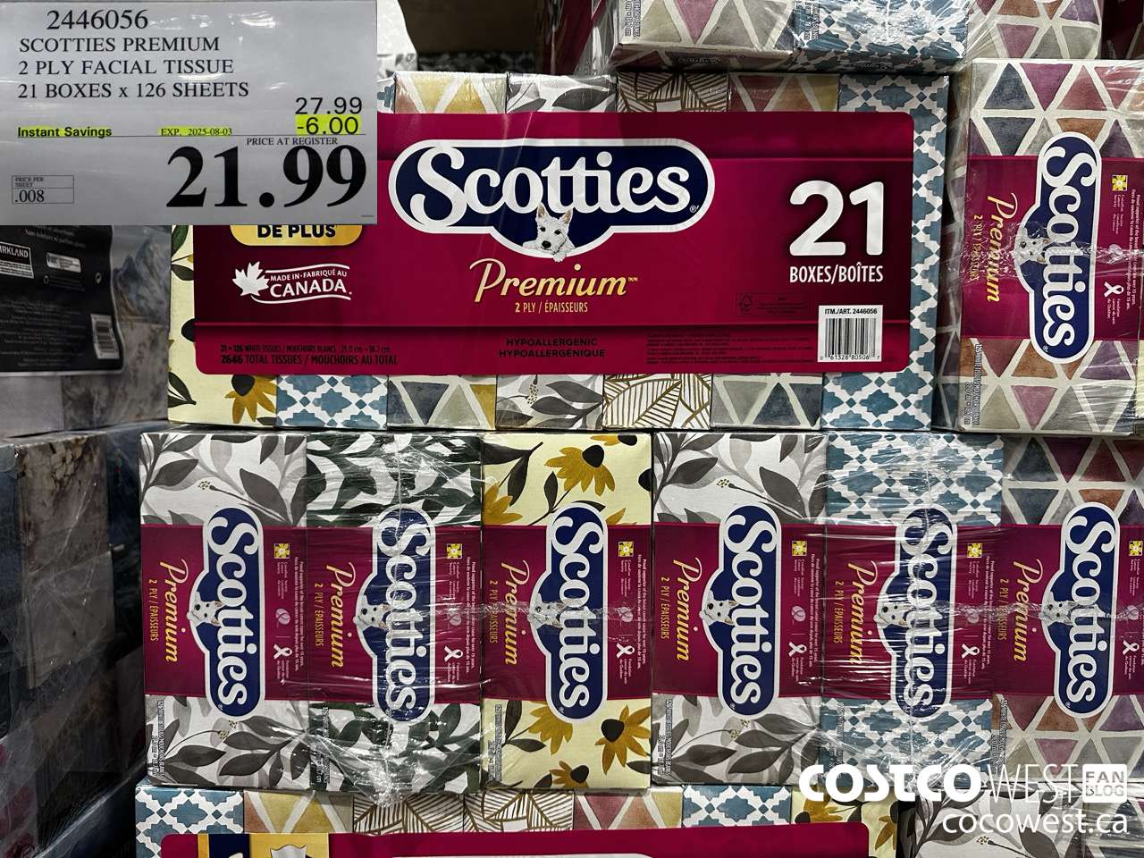2446056 SCOTTIES PREMIUM 2 PLY FACIAL TISSUE 21 BOXES X 126 SHEETS ($6.00 INSTANT SAVINGS EXPIRES ON 2025-08-03) $21.99