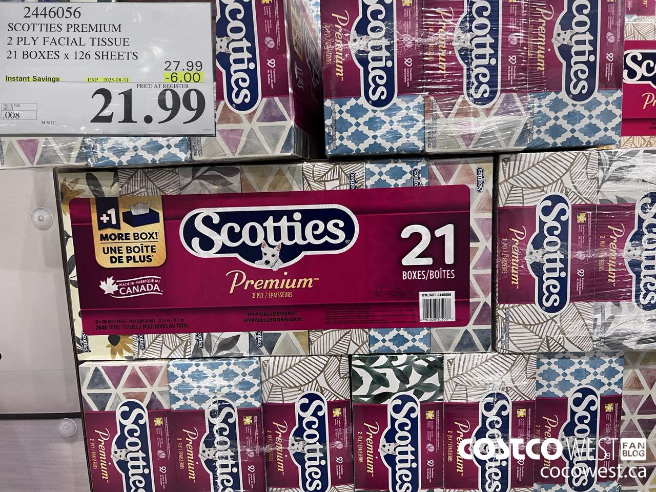 2446056 SCOTTIES PREMIUM 2 PLY FACIAL TISSUE 21 BOXES X 126 SHEETS ($6.00 INSTANT SAVINGS EXPIRES ON 2025-08-31) $21.99