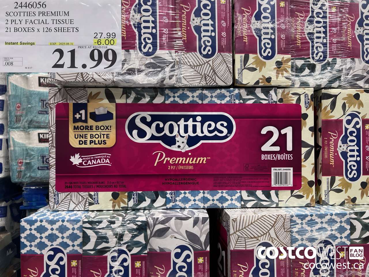 2446056 SCOTTIES PREMIUM 2 PLY FACIAL TISSUE 21 BOXES X 126 SHEETS ($6.00 INSTANT SAVINGS EXPIRES ON 2025-08-31) $21.99