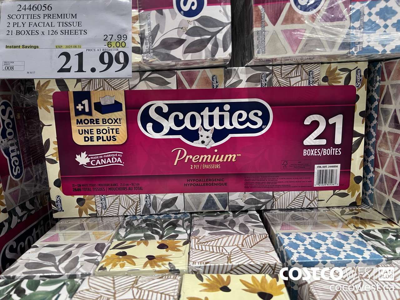 2446056 SCOTTIES PREMIUM 2 PLY FACIAL TISSUE 21 BOXES X 126 SHEETS ($6.00 INSTANT SAVINGS EXPIRES ON 2025-08-31) $21.99