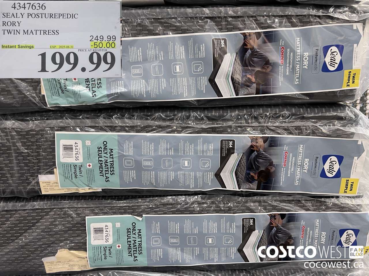 4347636 SEALY POSTUREPEDIC RORY MEDIUM TIGHT TOP TWIN MATTRESS ($50.00 INSTANT SAVINGS EXPIRES ON 2025-08-31) $199.99