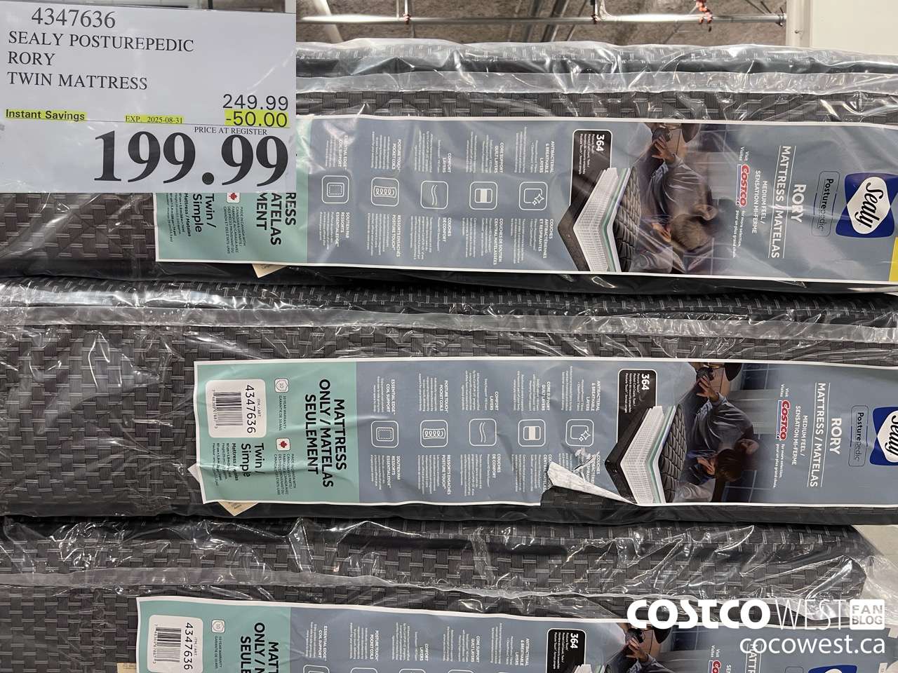 4347636 SEALY POSTUREPEDIC RORY MEDIUM TIGHT TOP TWIN MATTRESS ($50.00 INSTANT SAVINGS EXPIRES ON 2025-08-31) $199.99