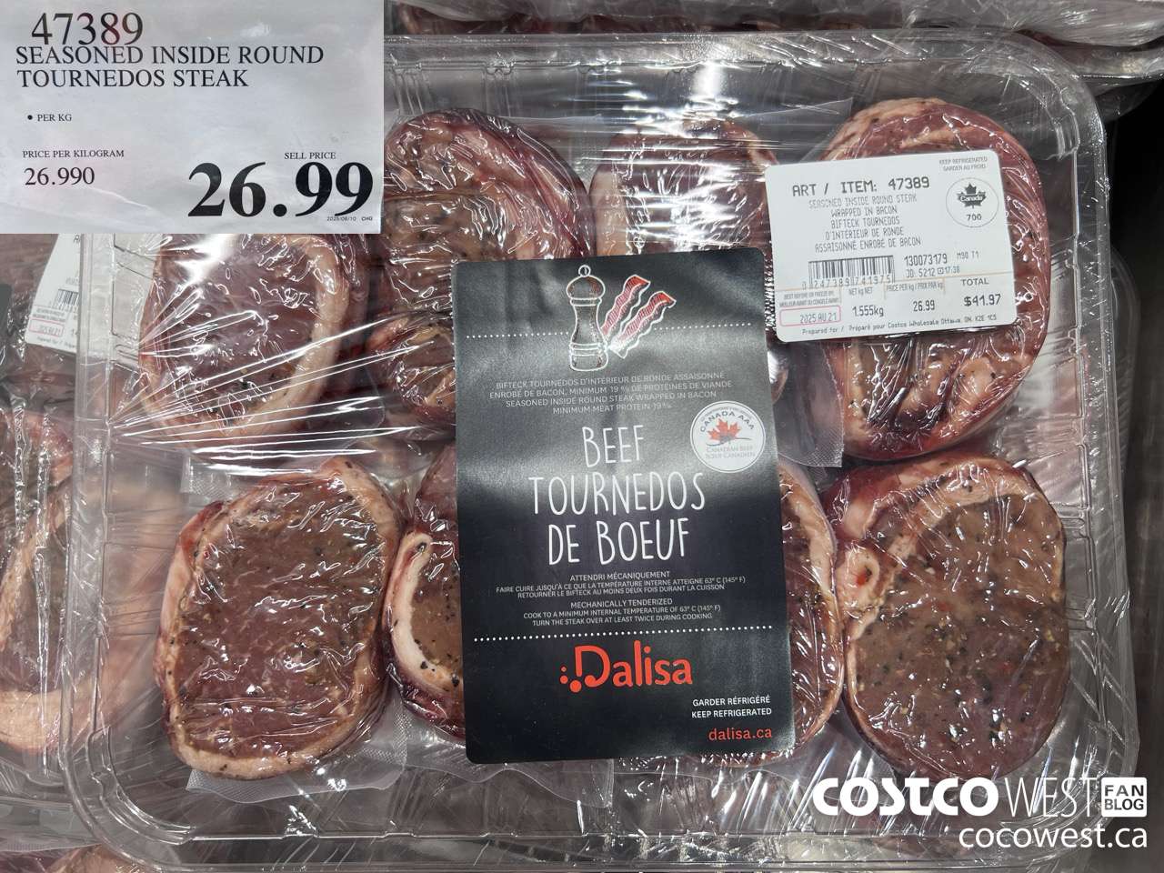 47389 SEASONED INSIDE ROUND TOURNEDOS STEAK $26.99