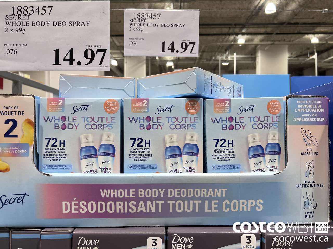 1883457 SECRET SHOLE BODY DEO SPRAY 2 X 99G $14.97