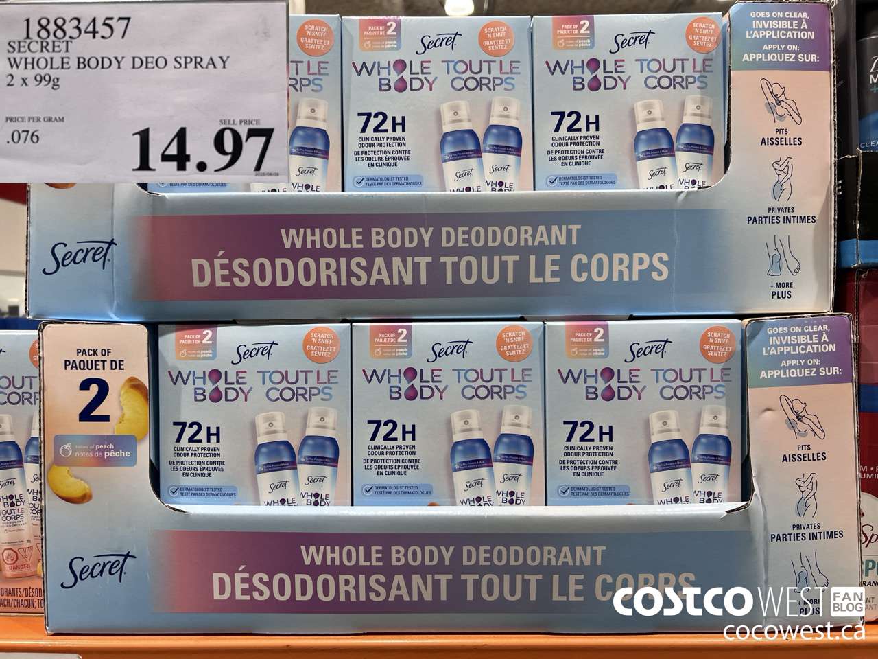 1883457 SECRET SHOLE BODY DEO SPRAY 2 X 99G $14.97