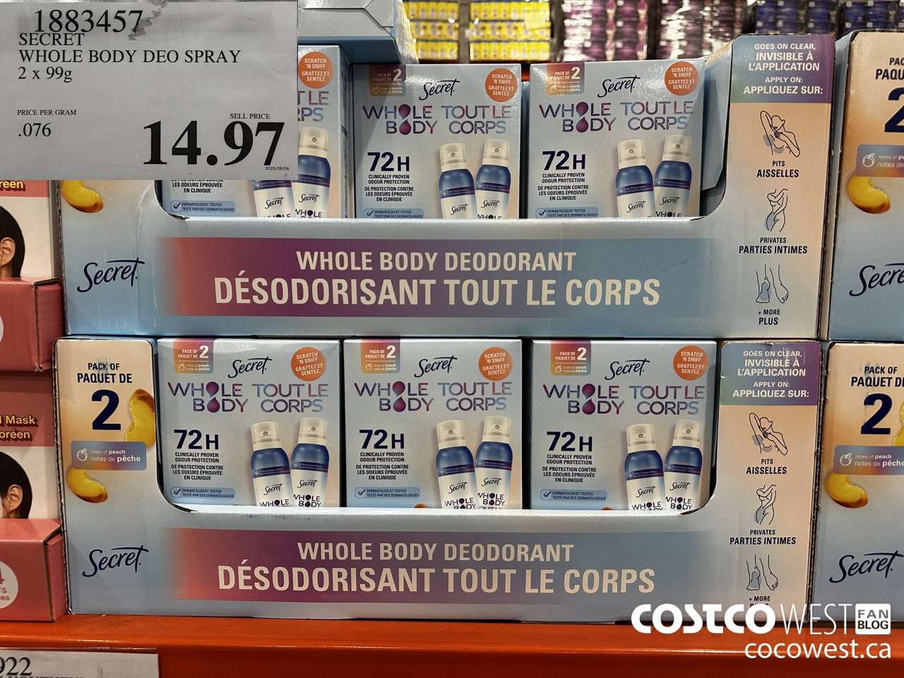 1883457 SECRET SHOLE BODY DEO SPRAY 2 X 99G $14.97