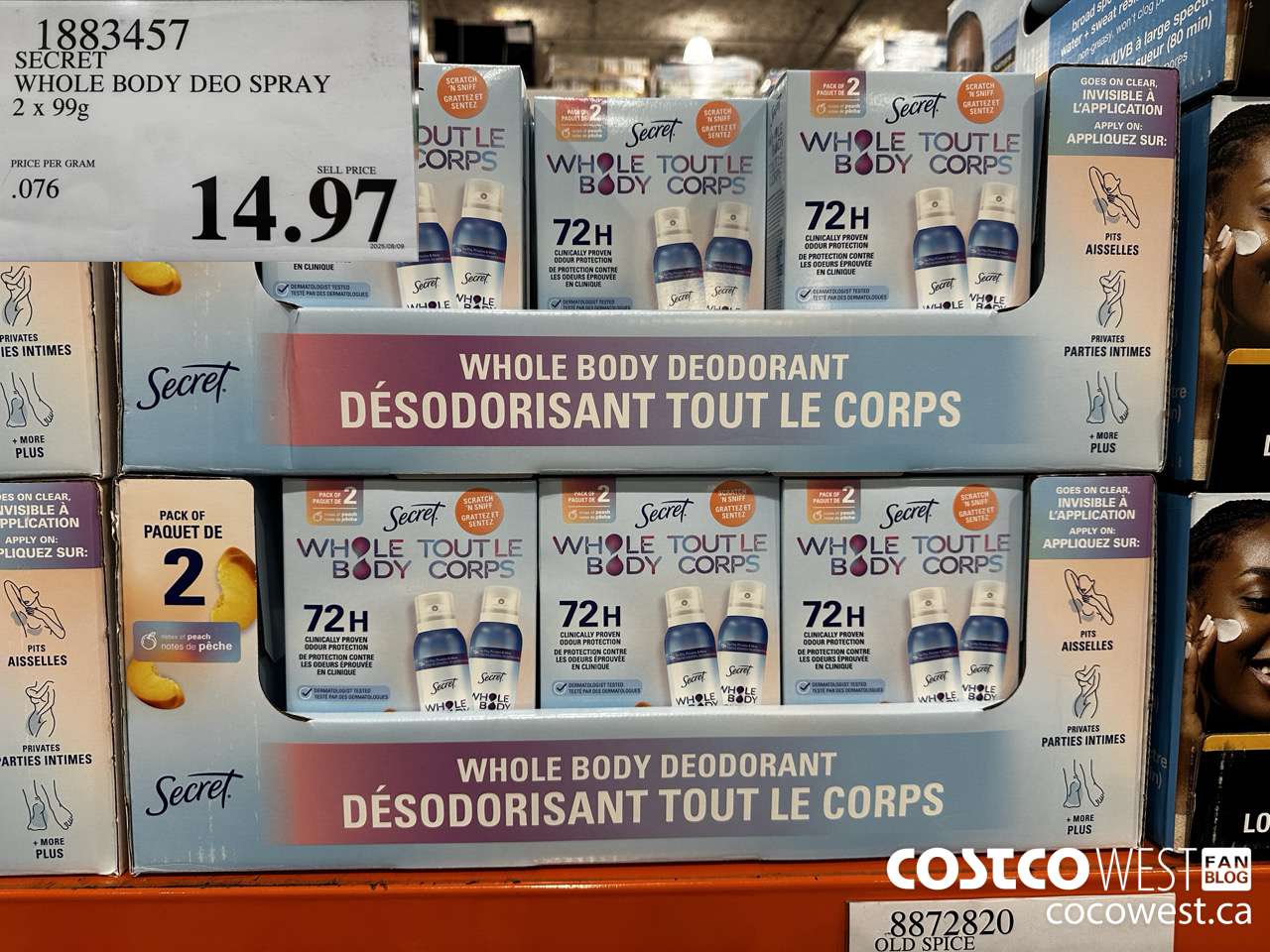 1883457 SECRET WHOLE BODY DEO SPRAY 2 X 99G $14.97