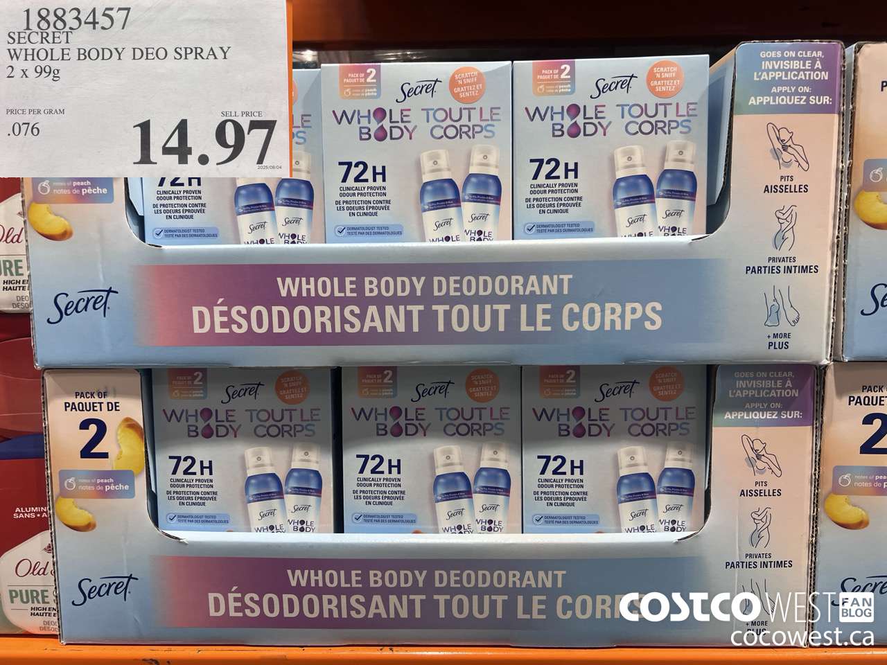 1883457 SECRET WHOLE BODY DEO SPRAY 2 X 99G $14.97