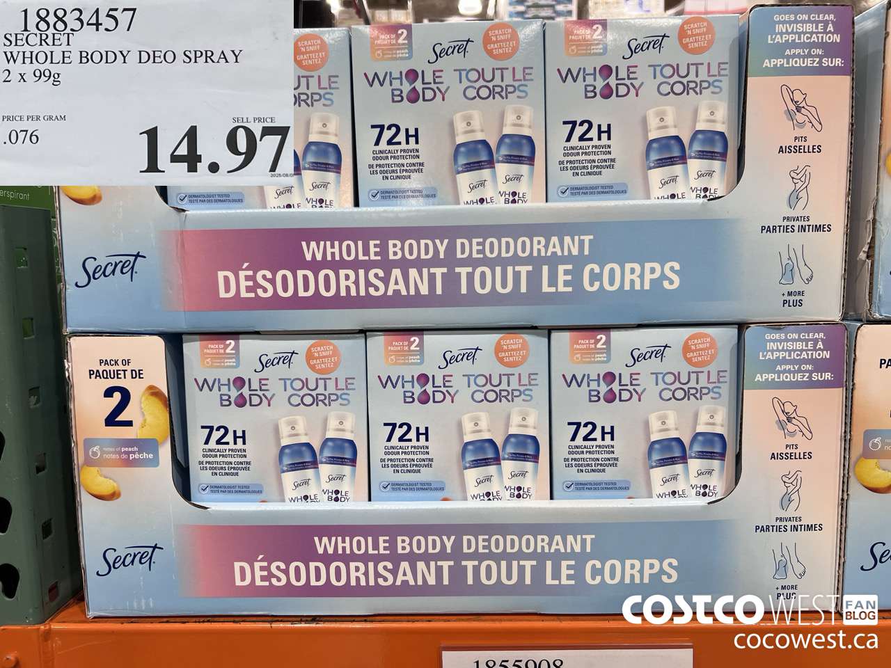 1883457 SECRET WHOLE BODY DEO SPRAY 2 X 99G $14.97