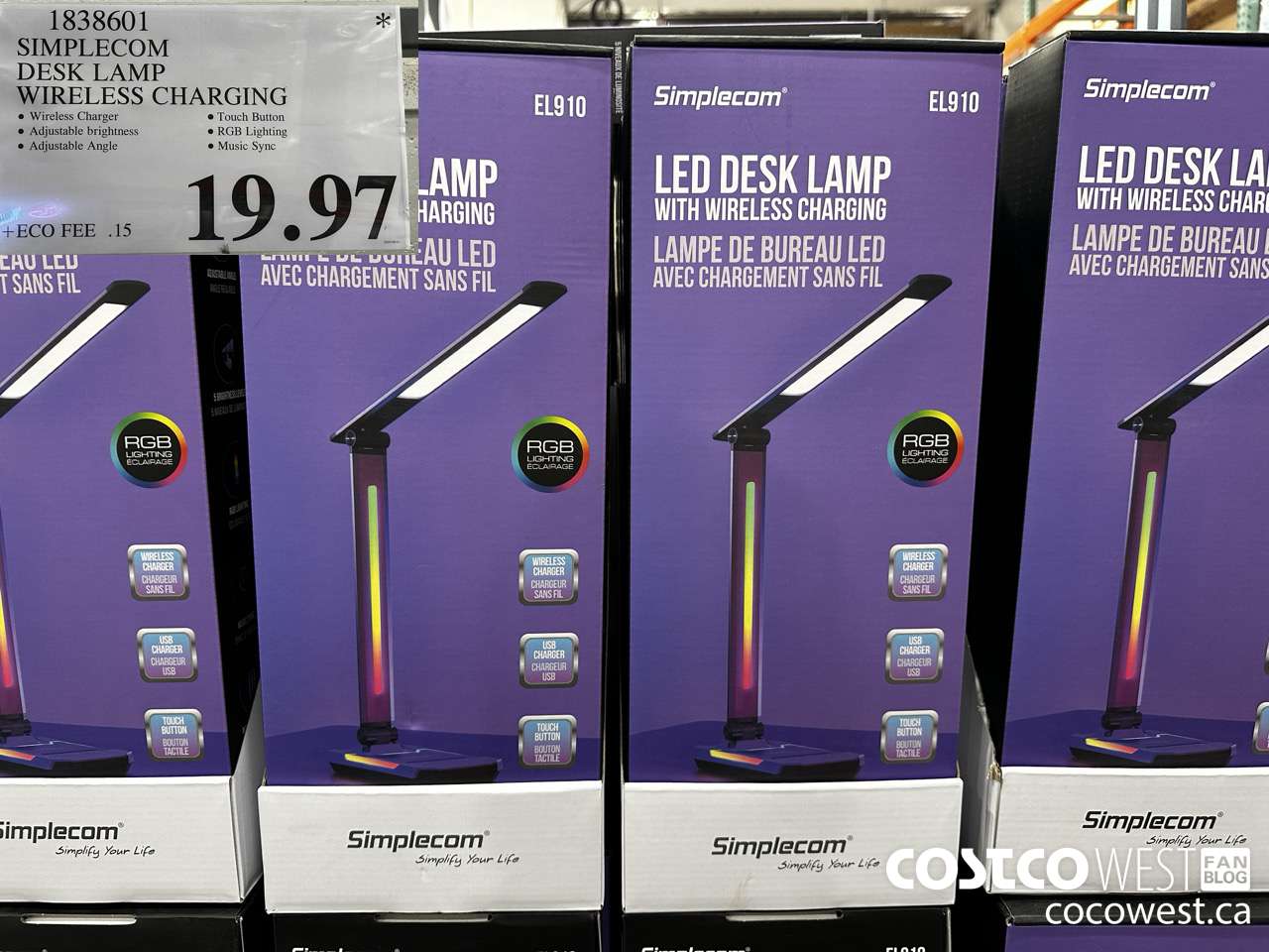 1838601 SIMPLECOM DESK LAMP WIRELESS CHARGING  $19.97