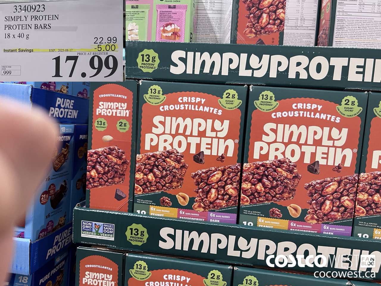 3340923 SIMPLY PROTEIN PROTEIN BARS 18 X 40G ($5.00 INSTANT SAVINGS EXPIRES ON 2025-08-17) $17.99