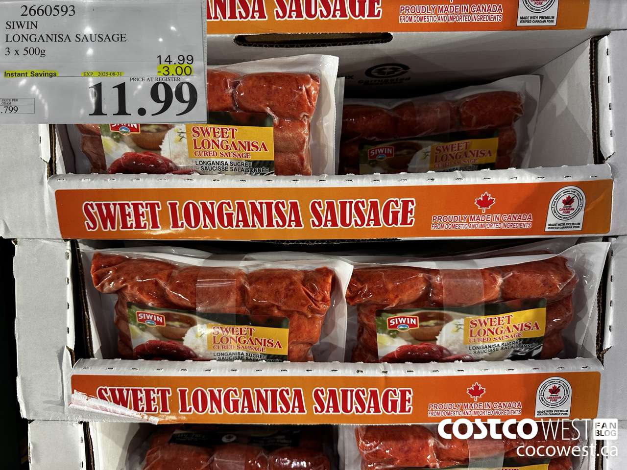 2660593 SIWIN LONGANISA SAUSAGE 3 x 500g ($3.00 INSTANT SAVINGS EXPIRES ON 2025-08-31) $11.99