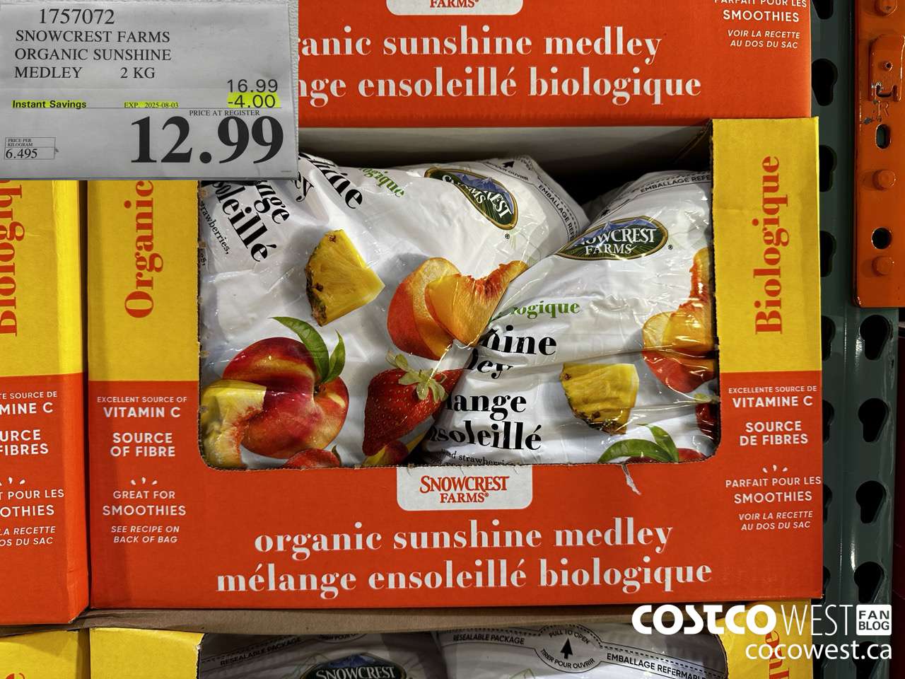 1757072 SNOWCREST FARMS ORG SUNSHINE MEDLEY 2 KG ($4.00 INSTANT SAVINGS EXPIRES ON 2025-08-03) $12.99