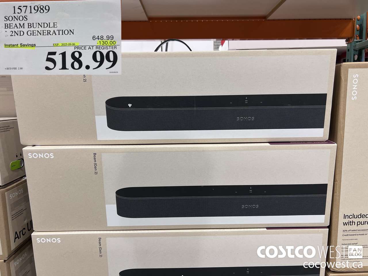 1571989 SONOS BEAM (GEN 2) BUNDLE ($130.00 INSTANT SAVINGS EXPIRES ON 2025-09-05) $518.99