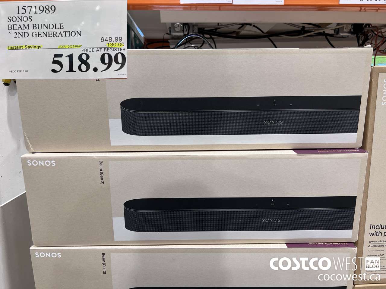 1571989 SONOS BEAM (GEN 2) BUNDLE ($130.00 INSTANT SAVINGS EXPIRES ON 2025-09-06) $518.99