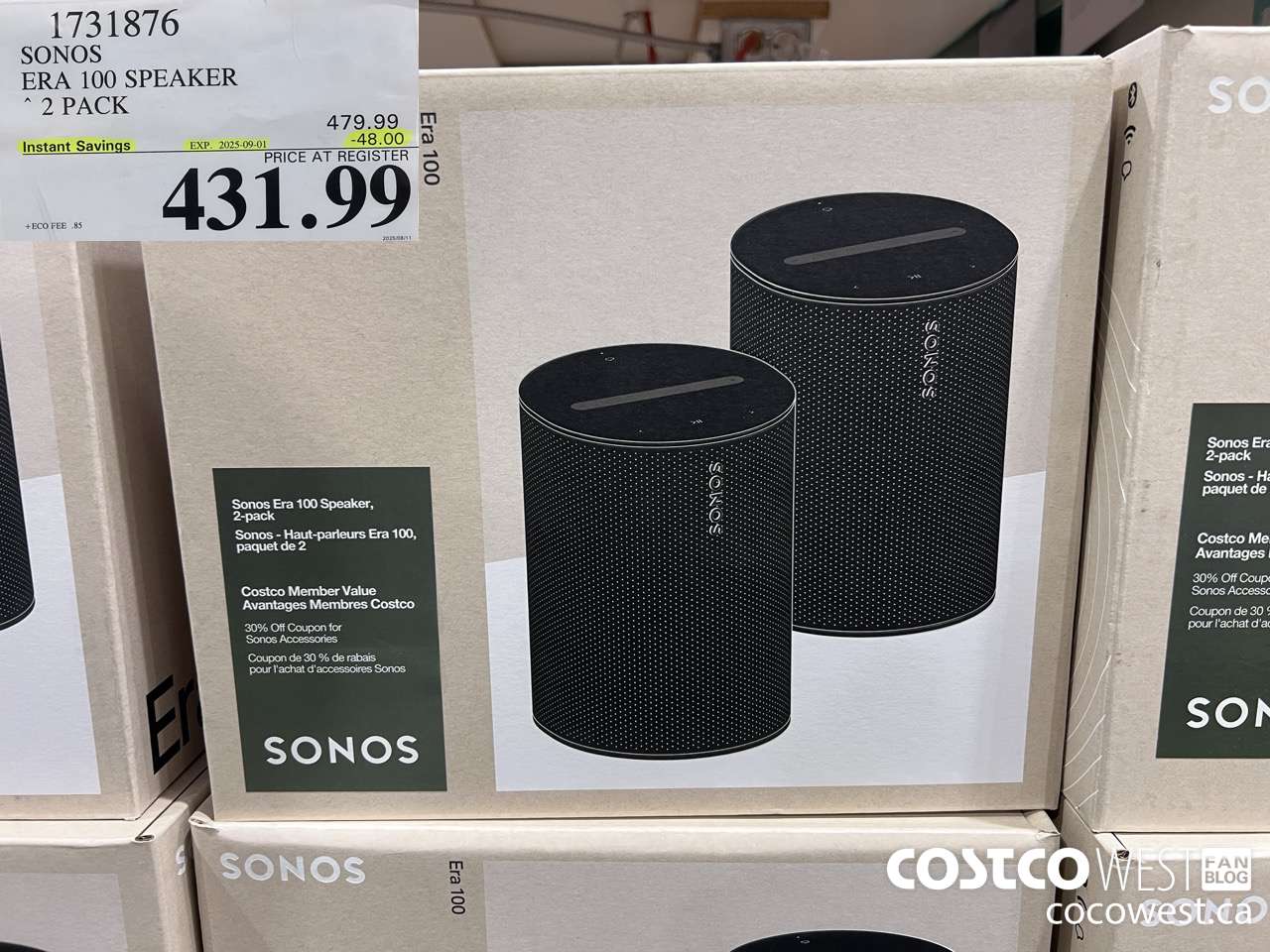 1731876 SONOS ERA 100 SPEAKER 2 PACK ($48.00 INSTANT SAVINGS EXPIRES ON 2025-09-01) $431.99