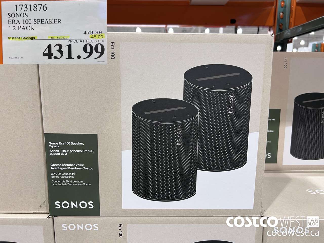 1731876 SONOS ERA 100 SPEAKER 2 PACK ($48.00 INSTANT SAVINGS EXPIRES ON 2025-09-01) $431.99