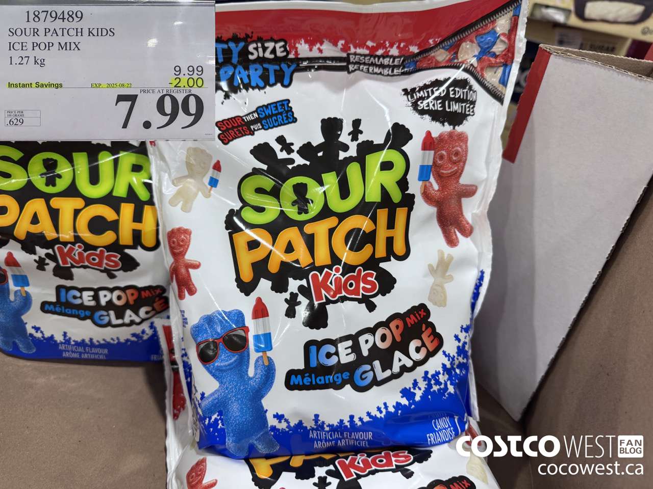 1879489 SOUR PATCH KIDS ICE POP MIX 1.27KG ($2.00 INSTANT SAVINGS EXPIRES ON 2025-08-22) $7.99