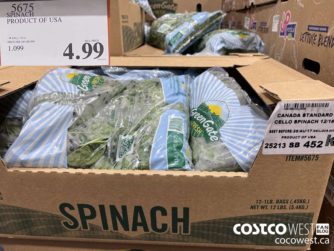 5675 SPINACH PRODUCT OF USA $4.99