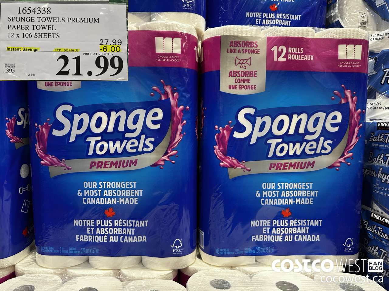 1654338 SPONGE TOWELS PREMIUM PAPER TOWEL 12 X 106 SHEETS ($6.00 INSTANT SAVINGS EXPIRES ON 2025-08-31) $21.99