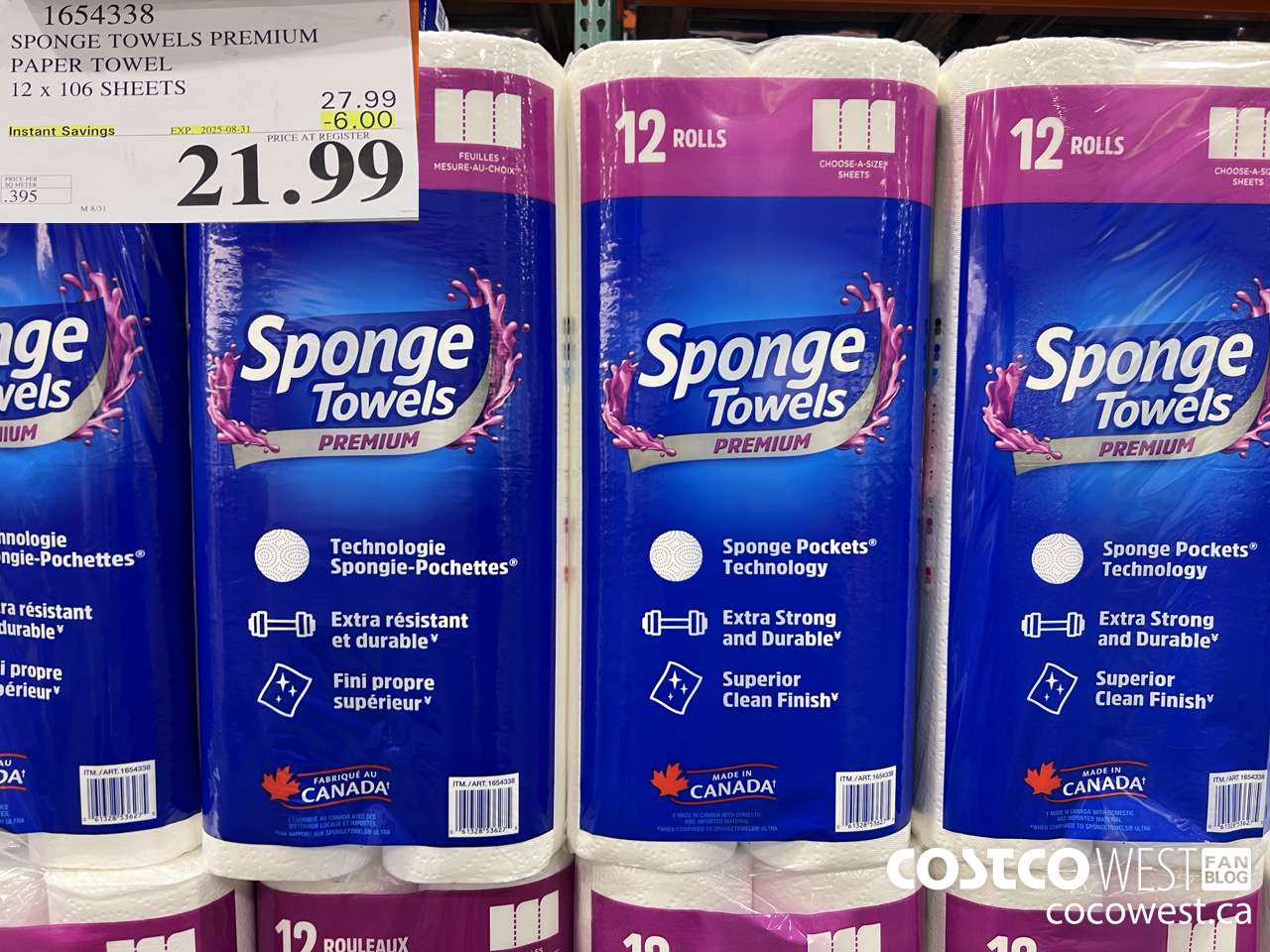 1654338 SPONGE TOWELS PREMIUM PAPER TOWEL 12 X 106 SHEETS ($6.00 INSTANT SAVINGS EXPIRES ON 2025-08-31) $21.99