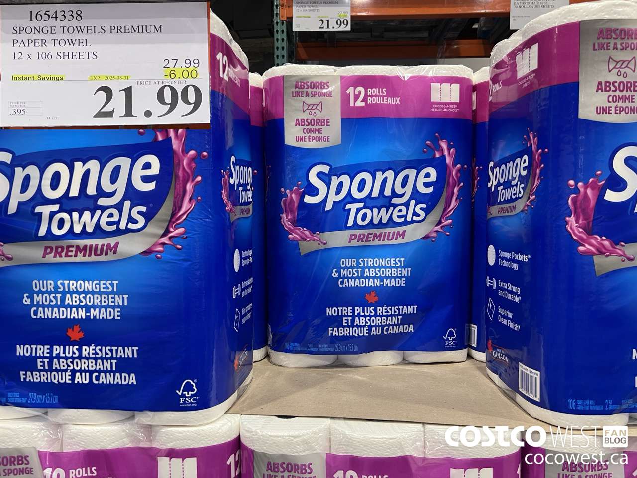 1654338 SPONGE TOWELS PREMIUM PAPER TOWEL 12 X 106 SHEETS ($6.00 INSTANT SAVINGS EXPIRES ON 2025-08-31) $21.99