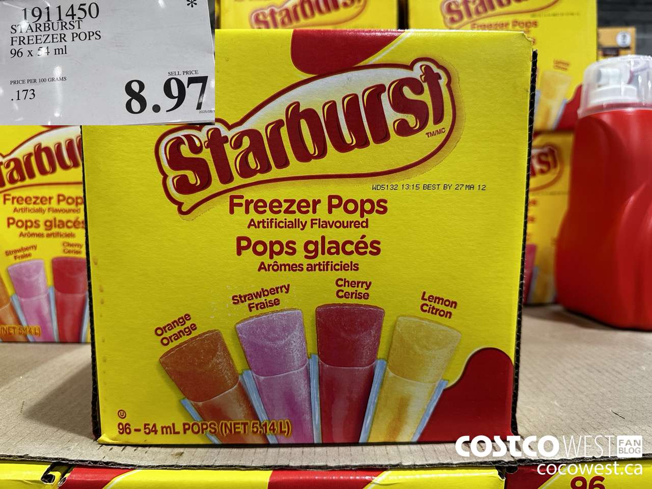1911450 STARBURST FREEZER POPS 96 X 54ML $8.97