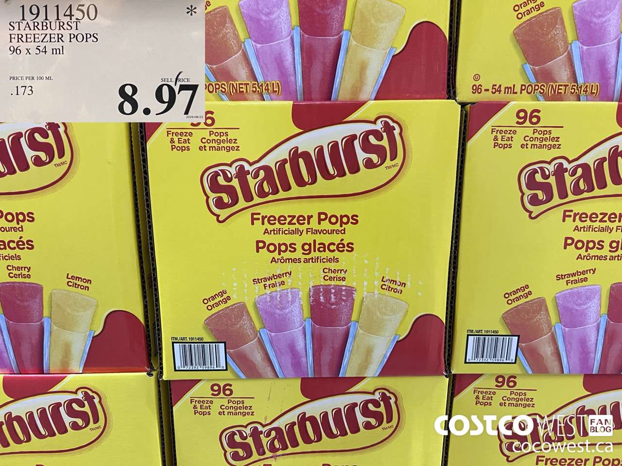 1911450 STARBURST FREEZER POPS 96 X 54ML $8.97