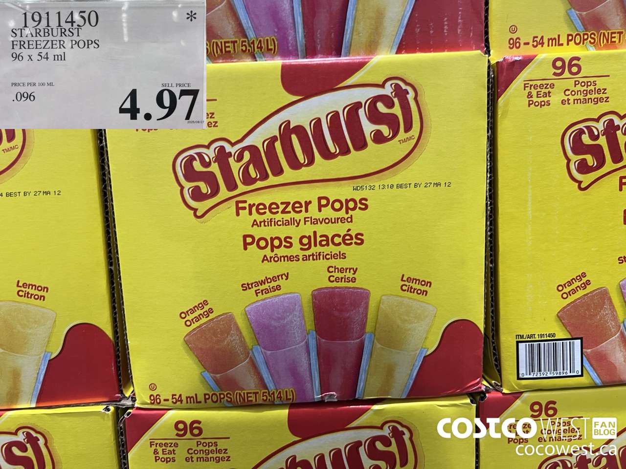 1911450 STARBURST FREEZER POPS 96 X 54ML $4.97
