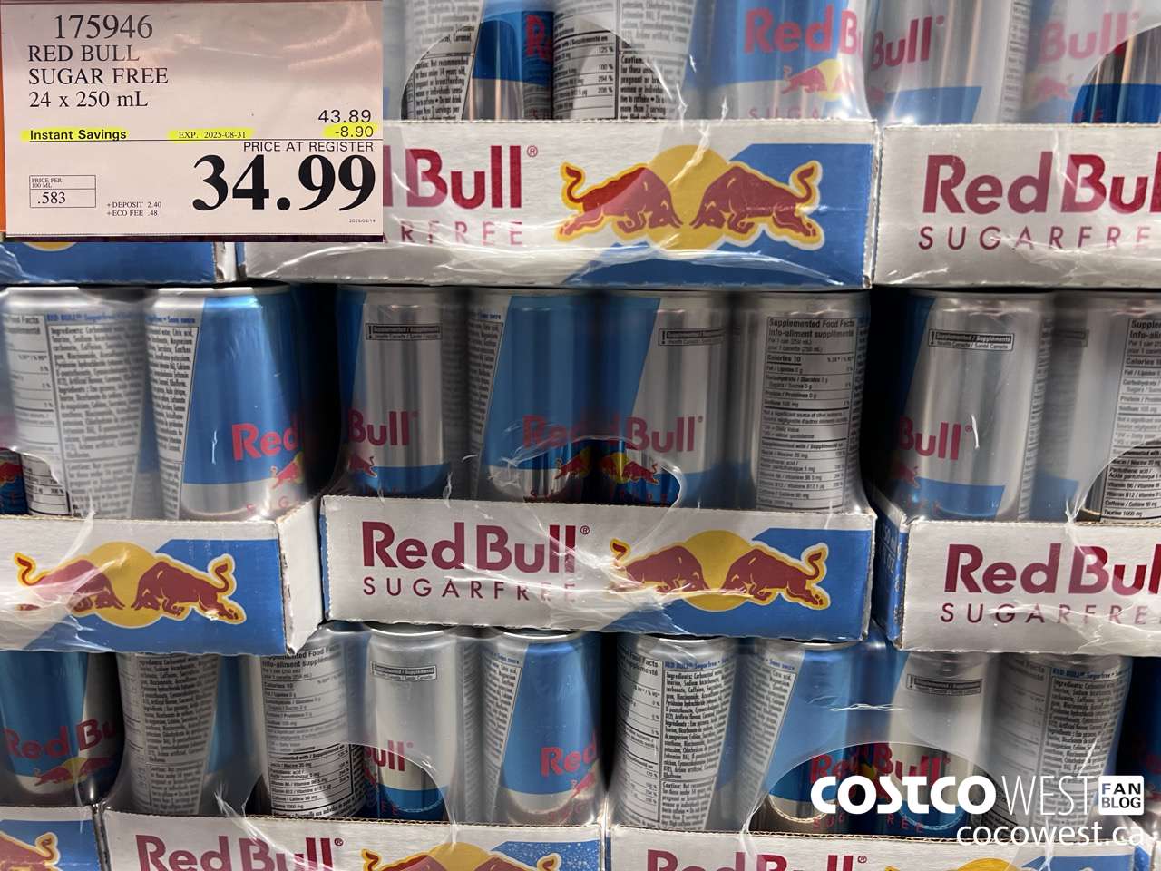 175946 SUGAR FREE RED BULL 24 x 250 mL ($8.90 INSTANT SAVINGS EXPIRES ON 2025-08-31) $34.99