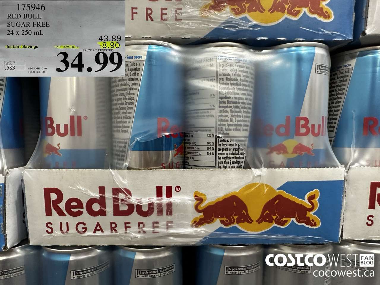 175946 SUGAR FREE RED BULL 24 x 250 mL ($8.90 INSTANT SAVINGS EXPIRES ON 2025-08-31) $34.99