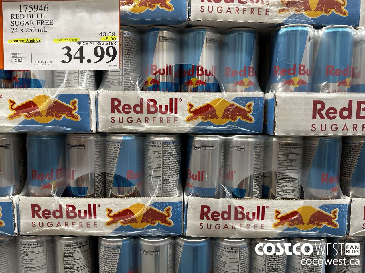175946 SUGAR FREE RED BULL 24 x 250 mL ($8.90 INSTANT SAVINGS EXPIRES ON 2025-08-31) $34.99