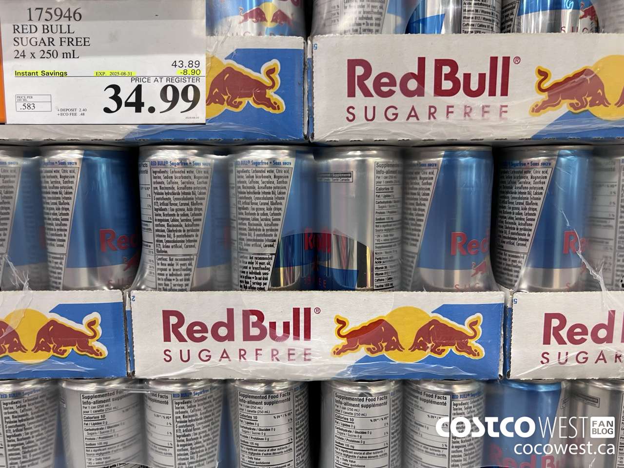 175946 SUGAR FREE RED BULL 24 x 250 mL ($8.90 INSTANT SAVINGS EXPIRES ON 2025-08-31) $34.99