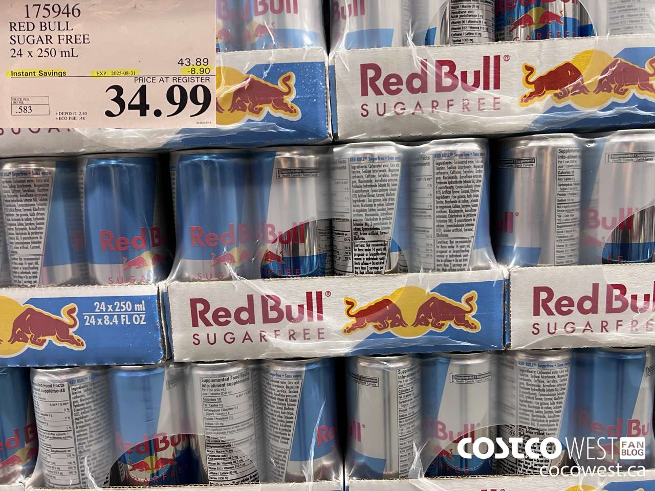 175946 SUGAR FREE RED BULL 24 x 250 mL ($8.90 INSTANT SAVINGS EXPIRES ON 2025-08-31) $34.99