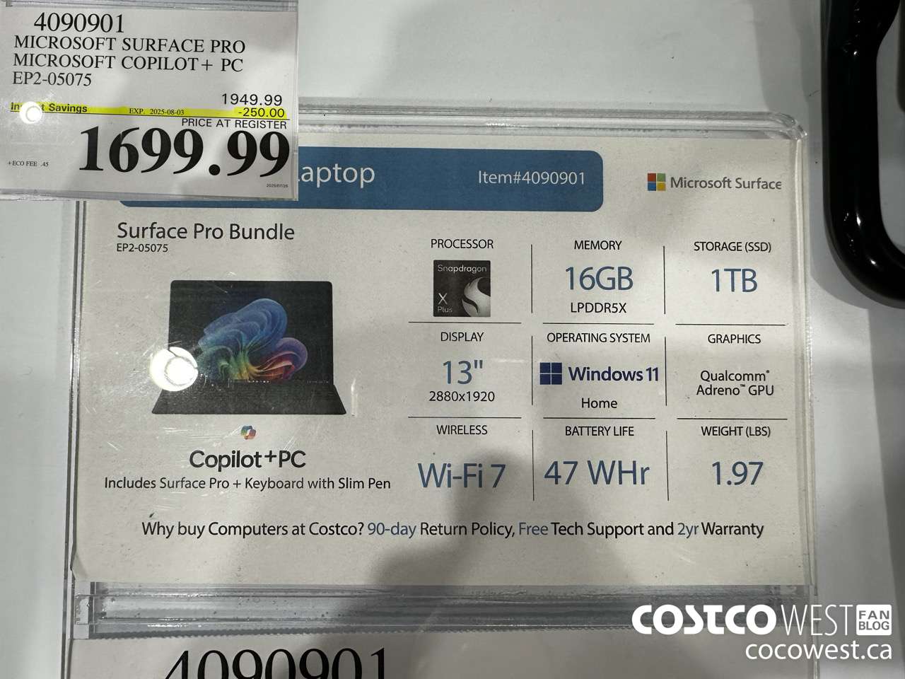4090901 SURFACE PRO BUNDLE MICROSOFT COPILOT + PC EP2-05075 ($250.00 INSTANT SAVINGS EXPIRES ON 2025-08-03) $1699.99