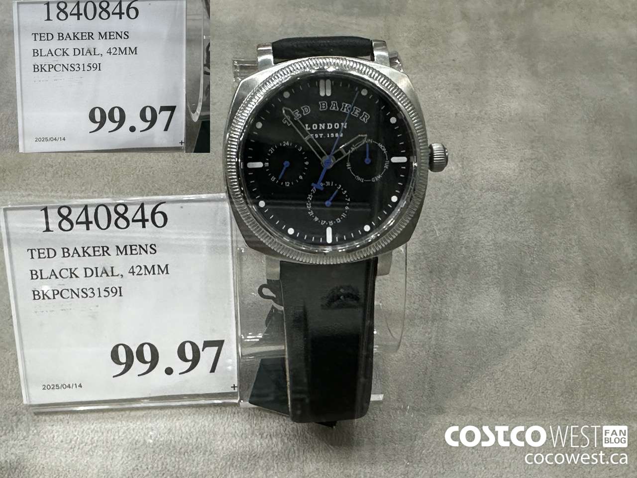 1840846 TED BAKER MENS BLACK DIAL 42MM BKPCNS3159I $99.97