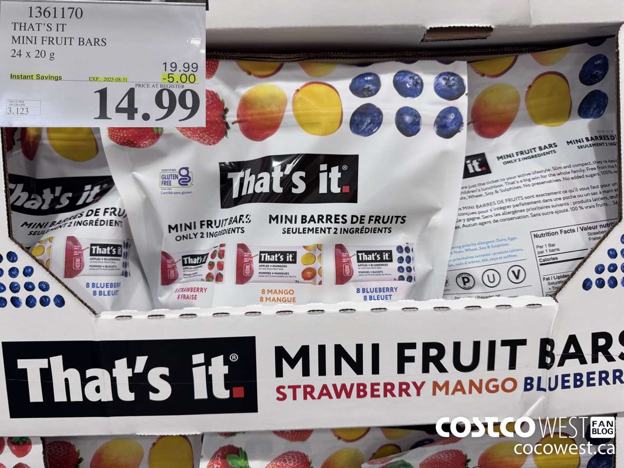 1361170 THAT'S IT MINI FRUIT BARS 24 x 20 g ($5.00 INSTANT SAVINGS EXPIRES ON 2025-08-31) $14.99
