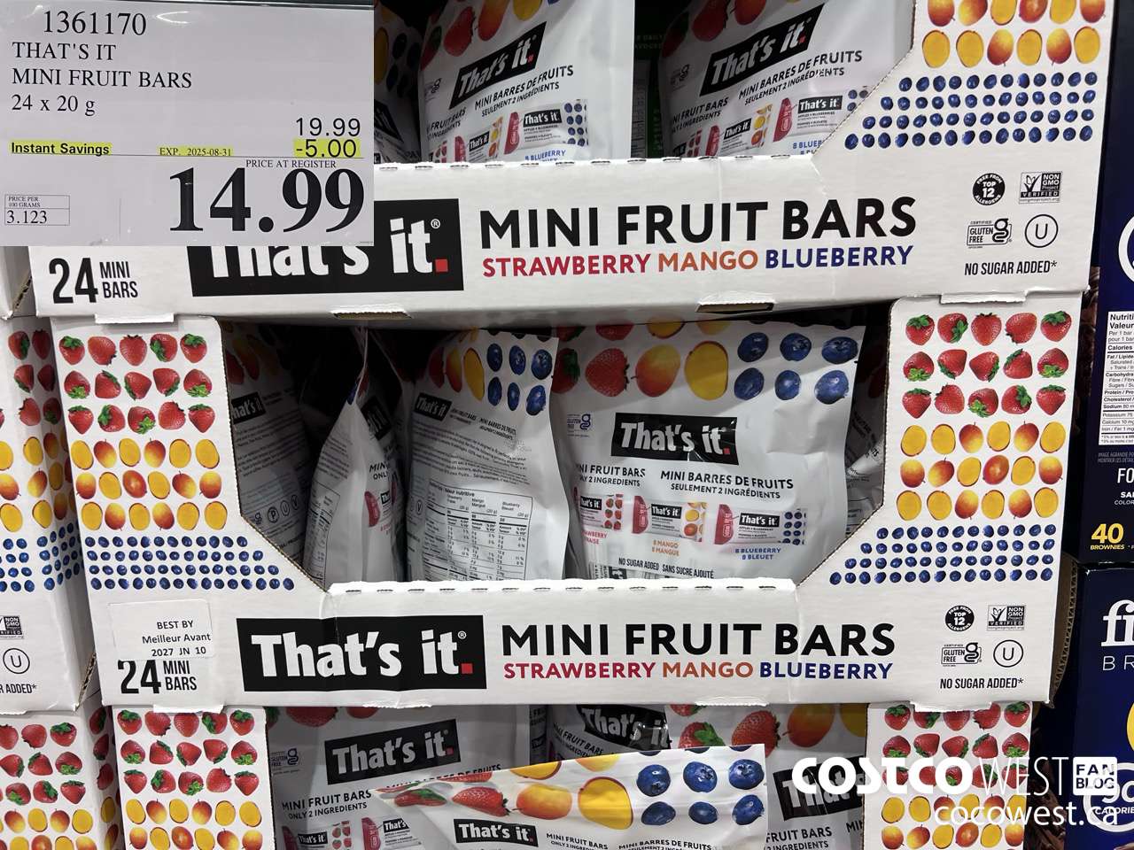 1361170 THAT'S IT MINI FRUIT BARS 24 x 20 g ($5.00 INSTANT SAVINGS EXPIRES ON 2025-08-31) $14.99