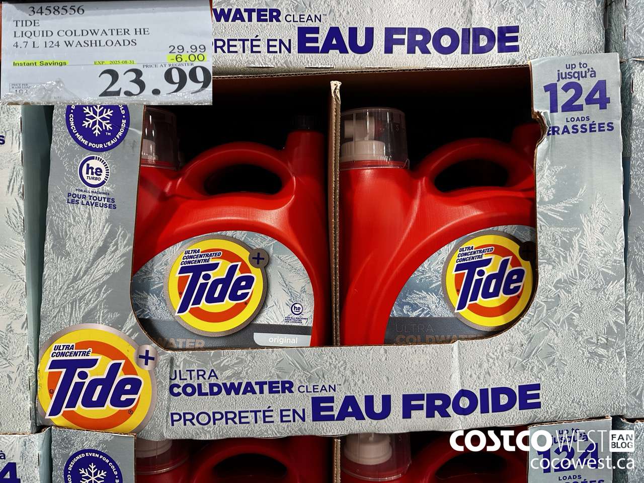 3458556 TIDE LIQUID COLDWATER HE 4.7L 124 WASHLOADS ($6.00 INSTANT SAVINGS EXPIRES ON 2025-08-31) $23.99