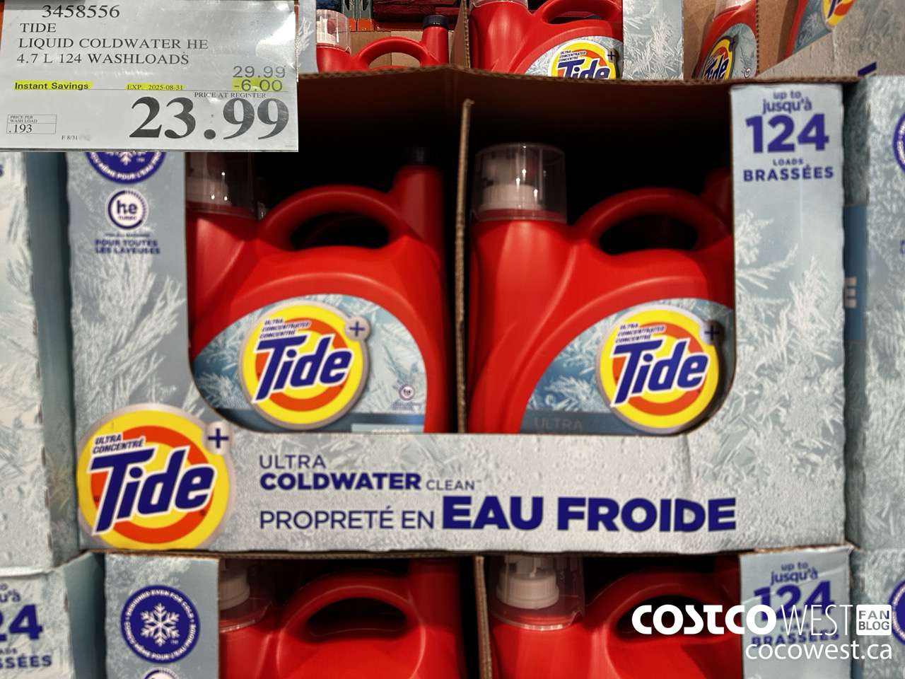 3458556 TIDE LIQUID COLDWATER HE 4.7L 124 WASHLOADS ($6.00 INSTANT SAVINGS EXPIRES ON 2025-08-31) $23.99