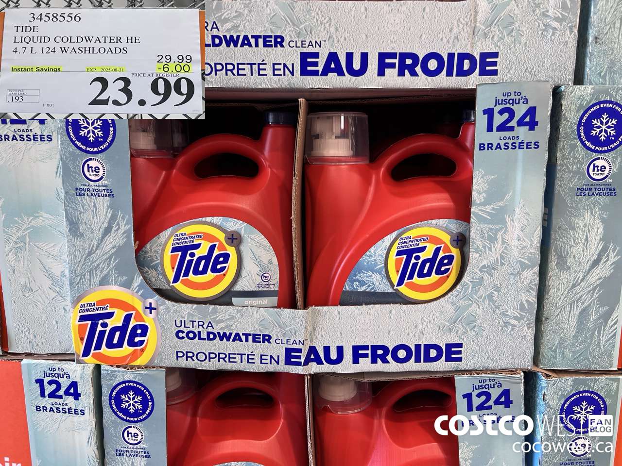 3458556 TIDE LIQUID COLDWATER HE 4.7L 124 WASHLOADS ($6.00 INSTANT SAVINGS EXPIRES ON 2025-08-31) $23.99