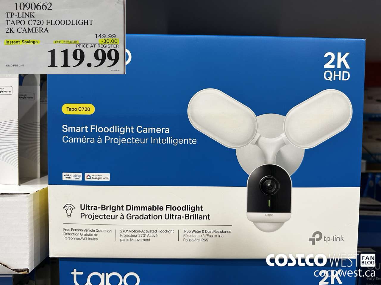 1090662 TP-LINK TAPO C720 FLOODLIGHT 2K CAMERA ($30.00 INSTANT SAVINGS EXPIRES ON 2025-08-03) $119.99