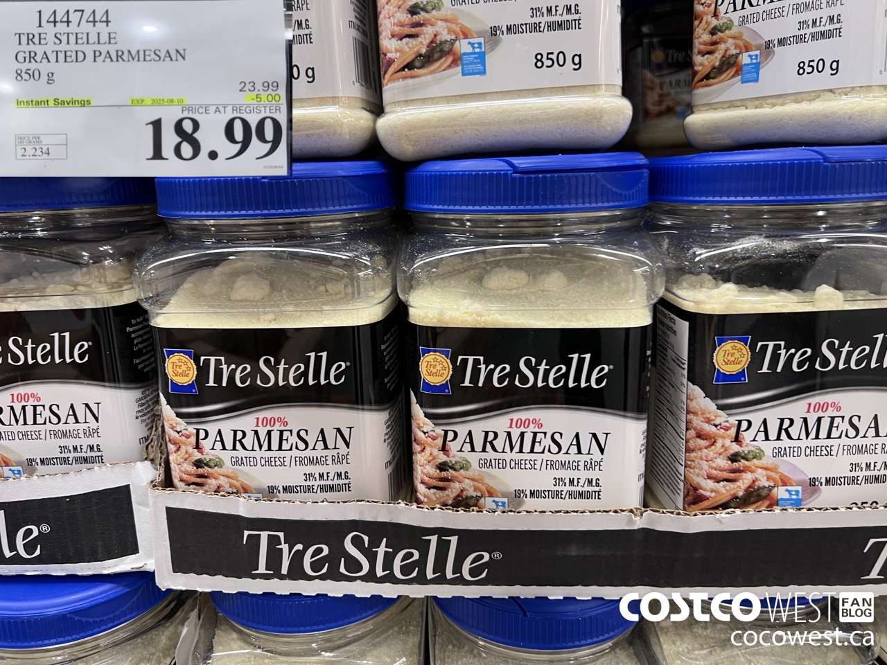 144744 TRE STELLE GRATED PARMESAN 850 g ($5.00 INSTANT SAVINGS EXPIRES ON 2025-08-10) $18.99