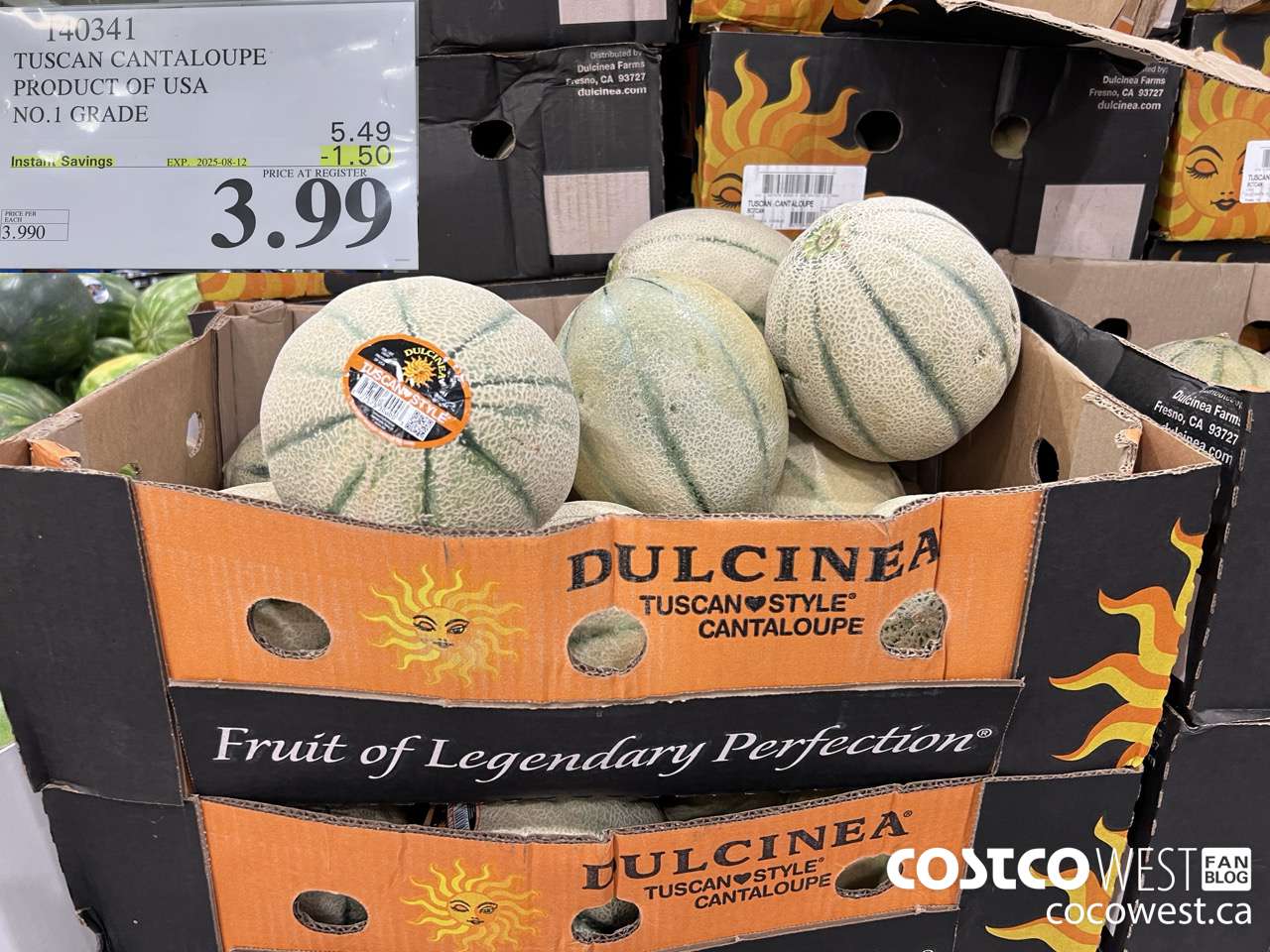140341 TUSCAN CANTALOUPE PRODUCT OF USA NO. 1 GRADE ($1.50 INSTANT SAVINGS EXPIRES ON 2025-08-12) $3.99